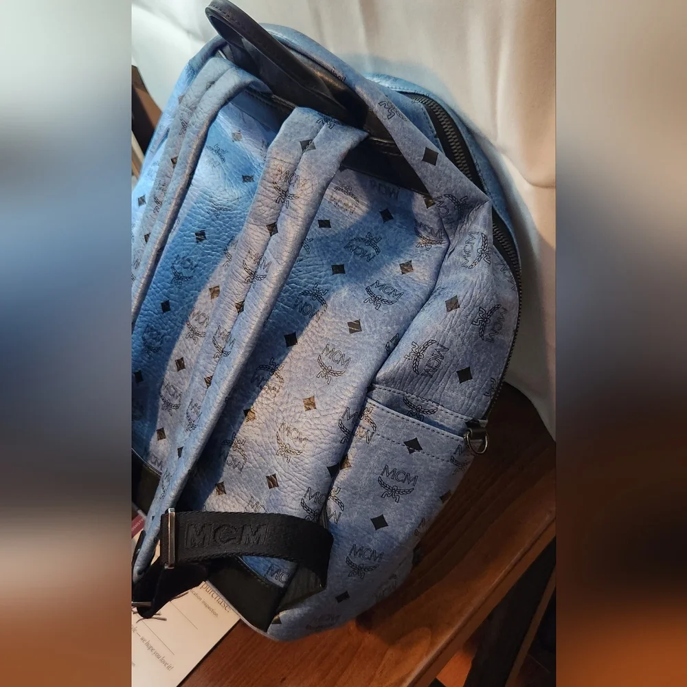 MCM Sky Blue Stark Studded Backpack in Visetos - Picture 11 of 17